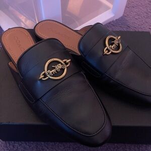 Coach Black Leather Loafers with Gold Embellishment